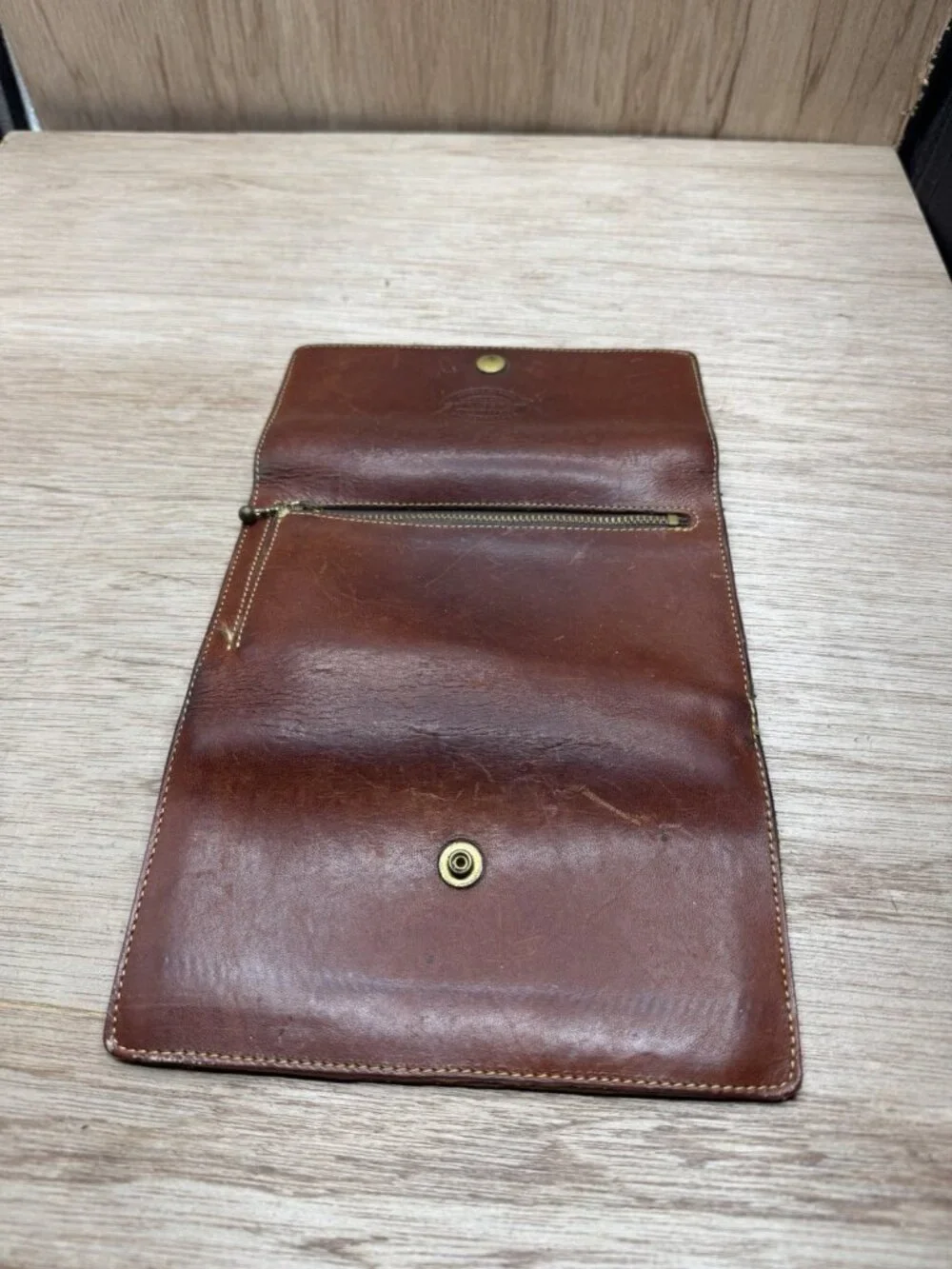 Vintage Eddie Bauer Leather Tri Fold Checkbook Wallet